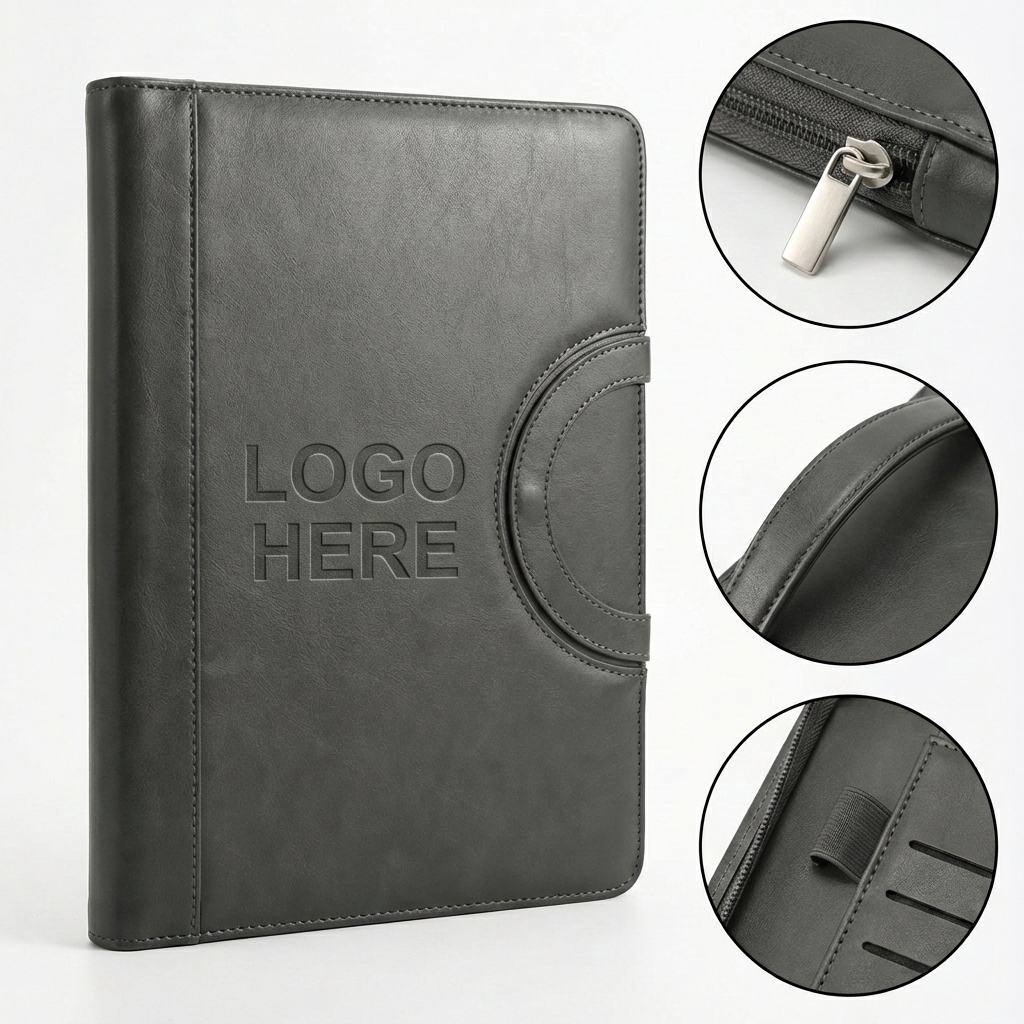 The Luxe A4 Organizer: Premium PU Leather Zipper Portfolio