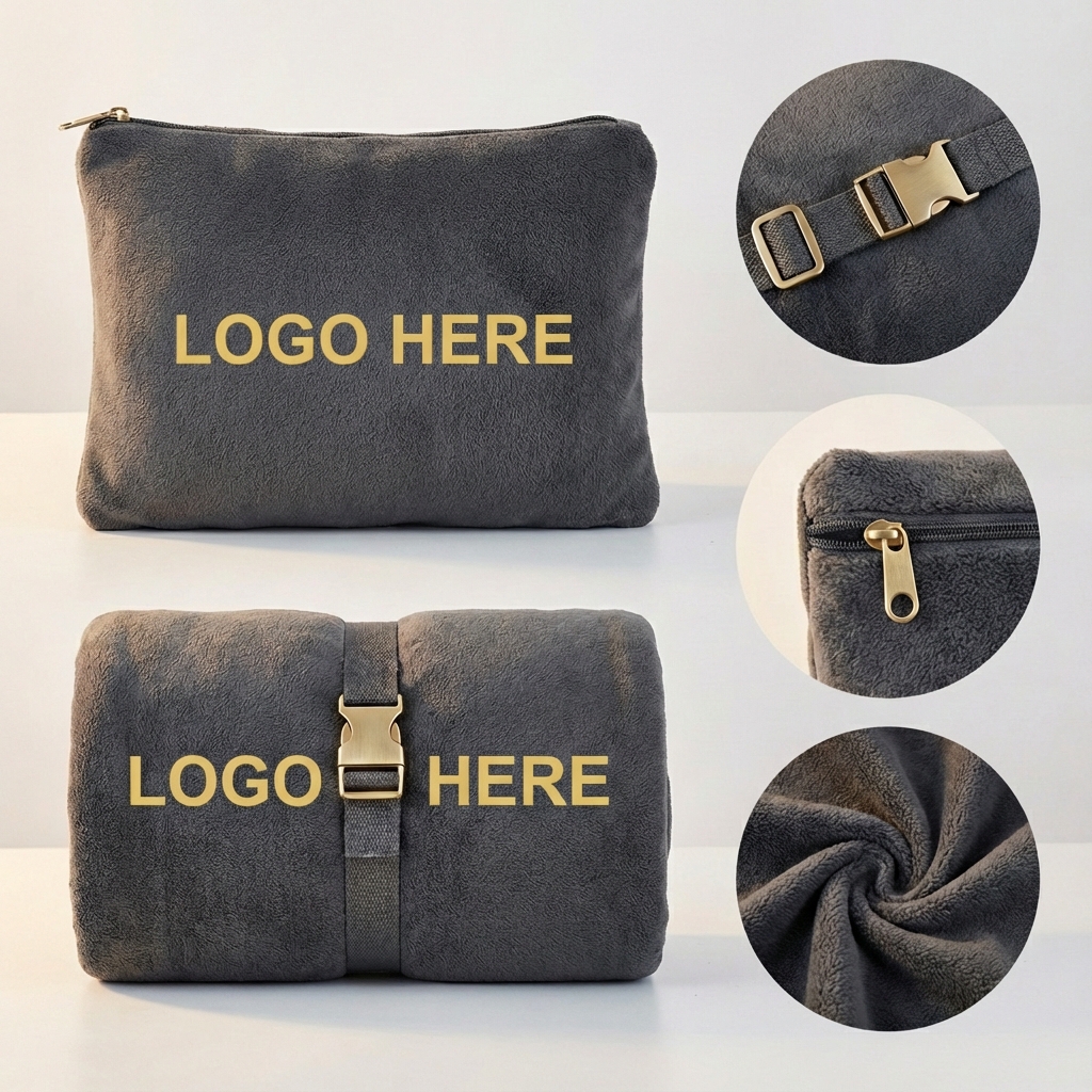 Pack & Go Flannel Pillow-Blanket with Carry Clip